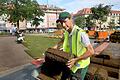 Kardinal-Faulhaber-Platz: Rasen wie ein Teppichboden       -  Tobias Willinger war einer der Mitarbeiter des städtischen Gartenamtes, die am Dienstag den Rollrasen auf dem Kardinal-Faulhaber-Platz verlegten.