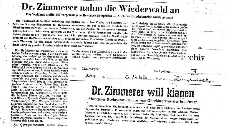 2. Oktober 1962, Main-Post: Dr. Zimmerer nimmt die Wiederwahl an 2. Oktober 1962, Main-Post: Dr. Zimmerer nimmt die Wiederwahl an