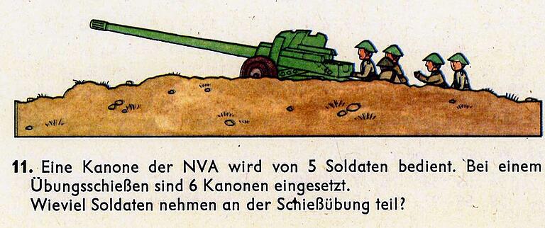 Aufgabe in einem 1989 herausgegebenen DDR-Rechenbuch für die 2. Klasse. Eine derartige Aufgabenstellung ist in keinem vergleichbaren Grundschulbuch des damaligen „imperialistischen und aggressiven BRD-Klassenfeindes“ zu finden und auch nicht vorstellbar. Aufgabe in einem 1989 herausgegebenen DDR-Rechenbuch für die 2. Klasse. Eine derartige Aufgabenstellung ist in keinem vergleichbaren Grundschulbuch des damaligen „imperialistischen und aggressiven BRD-Klassenfeindes“ zu finden und auch nicht vorstellbar.