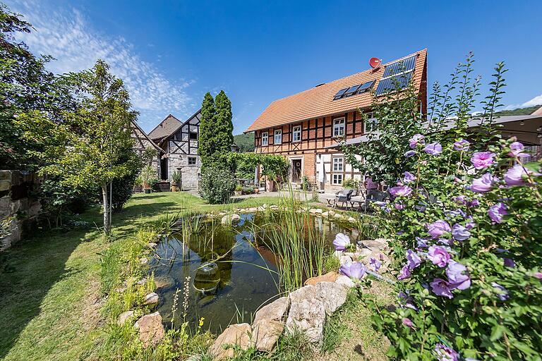 Der ehemals komplett gepflasterte Hof hat sich in eine Gartenoase verwandelt. Zentrales Element sind der Gartenteich und die Fische darin. Der ehemals komplett gepflasterte Hof hat sich in eine Gartenoase verwandelt. Zentrales Element sind der Gartenteich und die Fische darin.