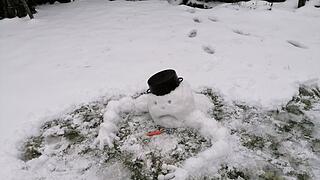 Worüber er wohl jammert? Vielleicht über die Vergänglichkeit der weißen Pract? Der jammernde Schneemann wurde erbaut von Siegfried Neumann aus Haselbach.