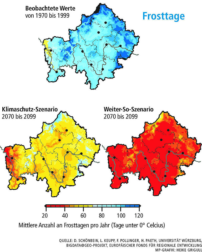 Das kommt auf uns zu, wenn die Temperatur in Unterfranken um 2,2 oder um 3,8 Grad steigt