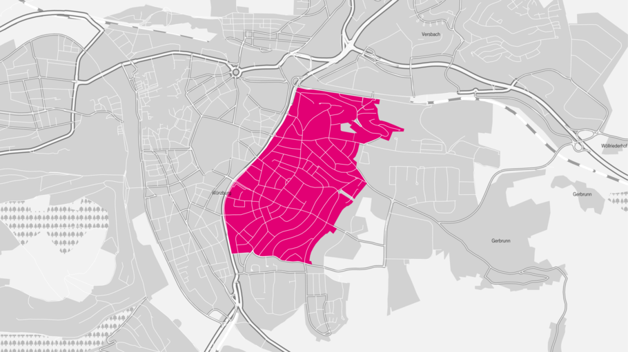 Ausbaukarte der Deutschen Telekom: Frauenland in Würzburg       -  Ausbaukarte der Deutschen Telekom: Frauenland in Würzburg