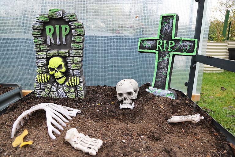 Die Gemüsezeit ist vorbei: An Halloween werden die Hochbeete im Garten als Friedhof genutzt.