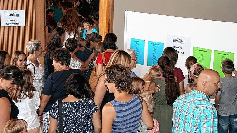 Wer ist in meiner Klasse? Vor dem Eingang zum Festsaal des Gemündener Kreuzklosters drängten sich am Montagnachmittag die neuen Schüler der neuen Theodosius-Florentini-Schule mit ihren Eltern vor dem Aushang der Namenslisten. Auf den zwei blauen Seiten sind die Schüler der Realschulklassen 5a und 5b verzeichnet, auf den beiden grünen die der Gymnasialklassen 5a und 5b. Wer ist in meiner Klasse? Vor dem Eingang zum Festsaal des Gemündener Kreuzklosters drängten sich am Montagnachmittag die neuen Schüler der neuen Theodosius-Florentini-Schule mit ihren Eltern vor dem Aushang der Namenslisten. Auf den zwei blauen Seiten sind die Schüler der Realschulklassen 5a und 5b verzeichnet, auf den beiden grünen die der Gymnasialklassen 5a und 5b.