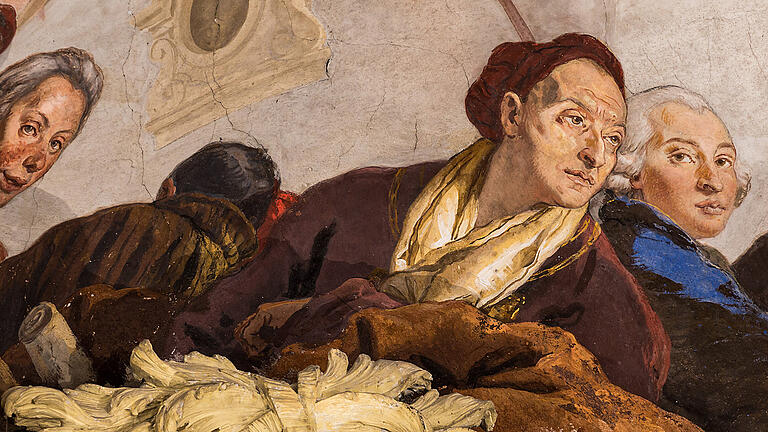 Giambattista Tiepolo malte 1752/53 sich und seinen Sohn Giamdomenico in der Nordostecke des Weltfreskos im Treppenhaus der Residenz. Giambattista Tiepolo malte 1752/53 sich und seinen Sohn Giamdomenico in der Nordostecke des Weltfreskos im Treppenhaus der Residenz.