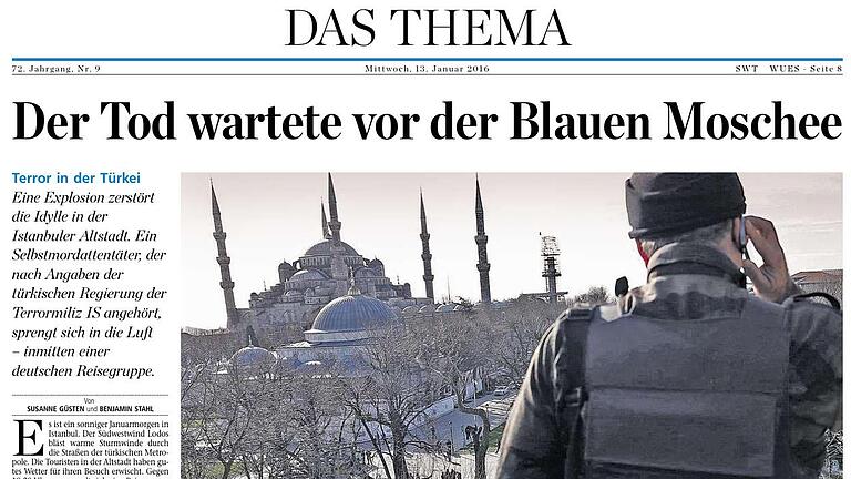 Attentat Istanbul Seite       -  Redaktionsmitglieder, Auslandskorrespondentin und Agentur wirken bei einem Ereignis zusammen