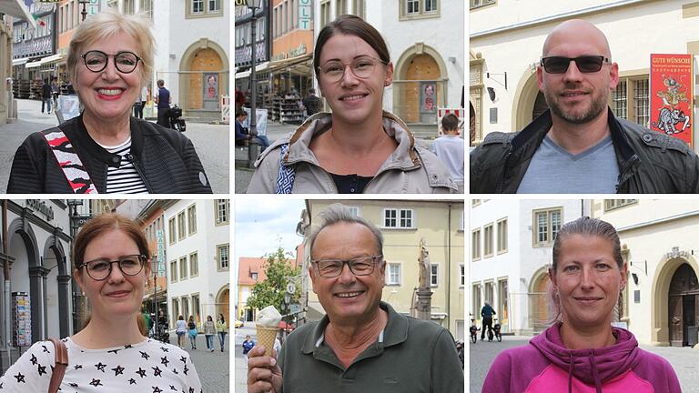 Straßenumfrage in Kitzingen (von links oben nach rechts unten): Andrea Schöberl, Tina Saugel, Christian Schneider, Eva Köpf, Peter Schlesinger und Melanie Stühler. Straßenumfrage in Kitzingen (von links oben nach rechts unten): Andrea Schöberl, Tina Saugel, Christian Schneider, Eva Köpf, Peter Schlesinger und Melanie Stühler.