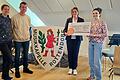 Gemeinsam zur Komposition für '1000 Jahre Rottendorf': (von links)&nbsp; Beatrix Weidinger, Schriftführerin der Musikkapelle Rottendorf, Stefan Pabst, 2. Vorsitzender der Musikkapelle Rottendorf, Marina Stoll von der VR-Bank Würzburg und Angelika Siedler, 1. Vorsitzende der Musikkapelle Rottendorf.