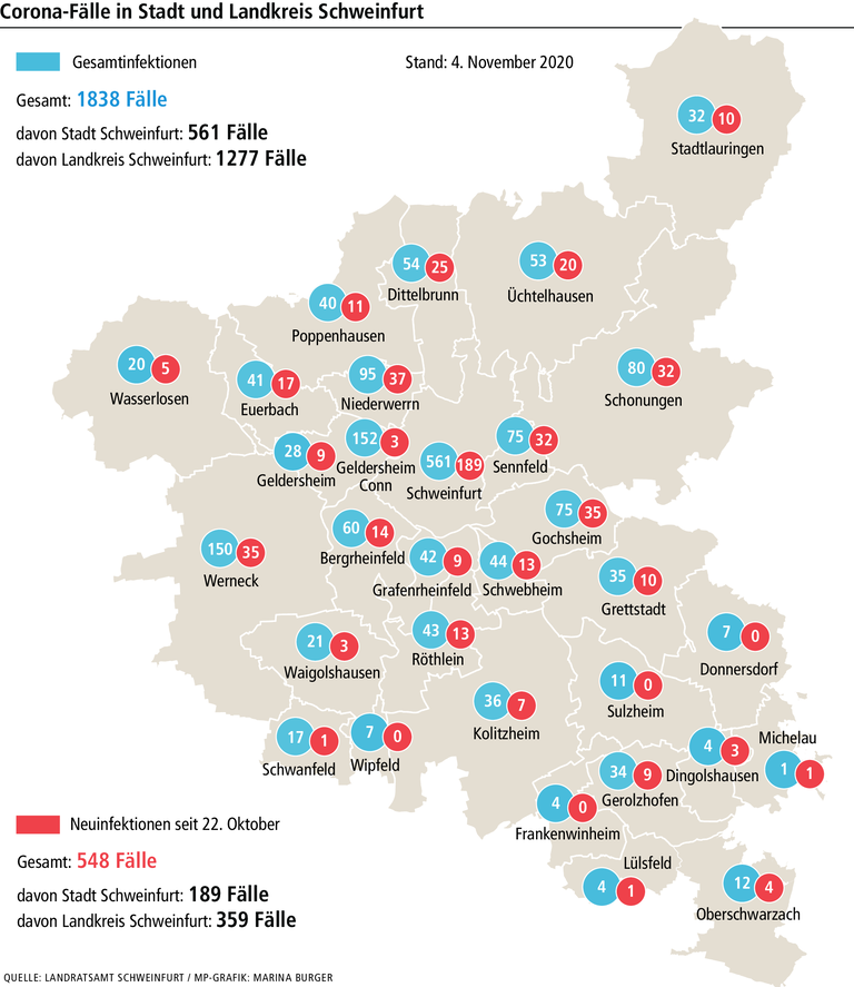 Corona-Karte für Schweinfurt: Wo gibt es wie viele Infizierte? Corona-Karte für Schweinfurt: Wo gibt es wie viele Infizierte?