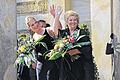 Die Chefinnen: In klassischem Intellektuellen-Schwarz winkten die Festival-Macherinnen Katharina Wagner (links) und Eva-Wagner-Pasquier.