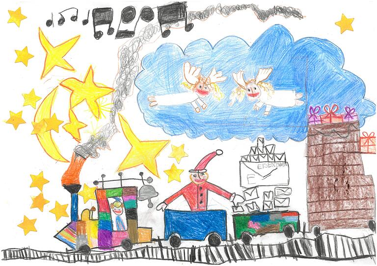 Dieser Nikolaus ist mit der Bahn unterwegs: Gemalt von Ferdinand Bedenk (5) aus Untertheres. Dieser Nikolaus ist mit der Bahn unterwegs: Gemalt von Ferdinand Bedenk (5) aus Untertheres.